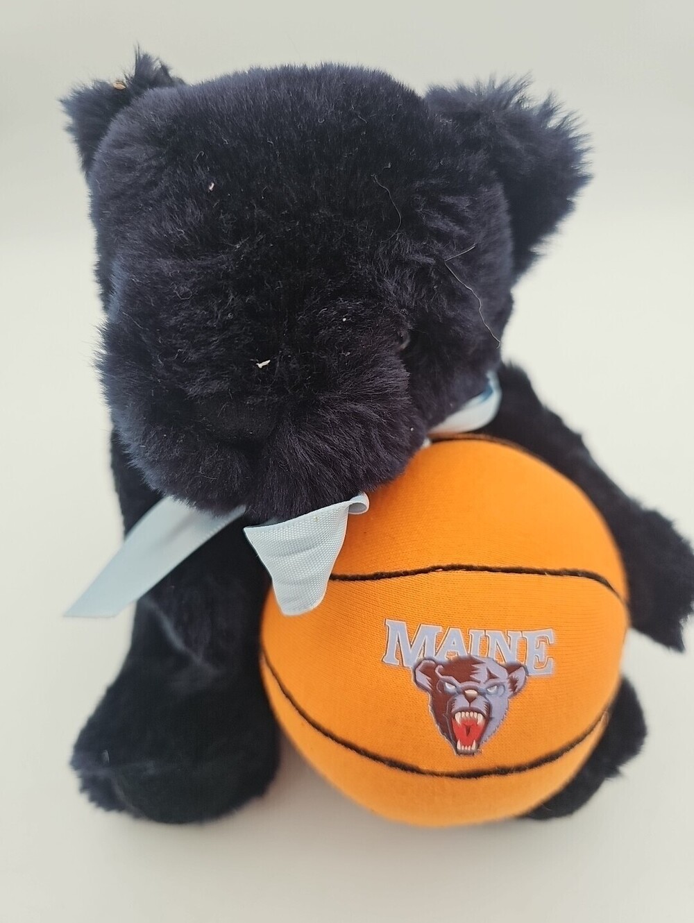 University of Maine Plush Stuffed Black Bear W/ ORANGE MAINE Basket Ball WASHABL